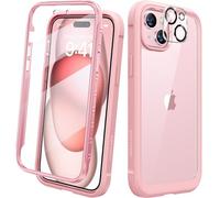Diaclara for iPhone 15 Plus Case, Full Body Rugged Case with Built-in Touch Sensitive Anti-Scratch Screen Protector + Glass Camera Lens Protector for iPhone 15 Plus 6.7" (Coral Pink)