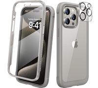 Diaclara for iPhone 15 Pro Case, Full Body Rugged Case with Built-in Touch Sensitive Anti-Scratch Screen Protector + Glass Camera Lens Protector for iPhone 15 Pro 6.1" (Natural Titanium)
