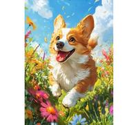 DIADAY 5D Diamond Art Painting Kit, Dog Diamond Art Kits for Adults, Round Full Drill Happy Animal Painting DIY Dot Gem Crafts Home Wall Decor Gift 30x30cm (12x12 Inch)