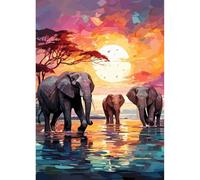 DIADAY 5D Diamond Art Painting Kit, Elephant Diamond Art Kits for Adults, Round Full Drill African Elephants Gem Painting DIY Dot Gem Crafts Home Wall Decor Gift 30x30cm (12x12 Inch)