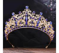 Diadem Rhinestone Crystal Tiara Bride Headdress Princess Wedding Crown Pageant Hair Jewelry Accessories Gold Blue