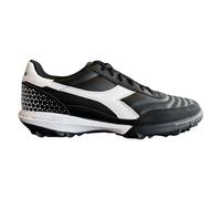 Diadora Calcetto LT Turf Soccer Shoes - Full Grain Leather, Enhanced Cushioning, Anti-Wear Rubber, Synthetic Turf, Optimal Traction and Stability, Black/Black/White, 9.5 UK