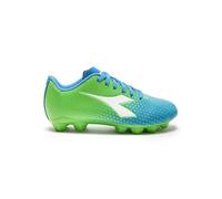 Diadora Cattura Youth Firm Ground Soccer Cleats for Small/Large Kids, Perfect for Natural and Artificial Play Areas, Green / white / blue, 2 Little Kid