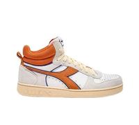 Diadora Unisex Magic Basketball Demi Cut Suede Leather Gymnastics Shoe, Super White Persimmon Orange, 5.5 UK