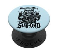 Diagnosed With Slay DHD - Metal Music Guitar Lovers Raccoon PopSockets Adhesive PopGrip