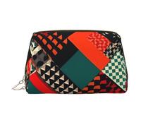 Diagonal Geometric Pattern Leather Makeup Bag, Large-Capacity Travel Storage Bag, Dual-Purpose Toiletries and Makeup Bag