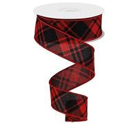 Diagonal Stripe/Check Wired Edge Ribbon - 10 Yards (Red, Black, 1.5")