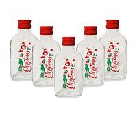 DIAH DO IT AT HOME 10 Pack 100ml Christmas Glass Hip Flask Bottles with Red Screw Caps - 'Merry Christmas' Screen Printed Empty Bottles for DIY Homemade Liqueur Gifts & Stocking Fillers (Set of 10)