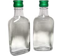 DIAH DO IT AT HOME 10 x 200ml Flask Glass Bottle with Screw Cap Lid (Twist on Lids) Home Brewing Gin Oil Vinegar Wine Vodka (Green Screw Caps)