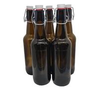 DIAH DO IT AT HOME 10 x 500ml (16.9 oz) Amber Glass Bottles with Plastic Swing Tops - Empty Reusable Flip Top Brewing Bottles for Craft Beer, Kombucha, Cider, Mead & Carbonated Drinks
