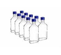 DIAH DO IT AT HOME 10 x Flask Glass Bottles 200 ml (0.2L) & Metal Screw Caps (Twist on Lids) - Home Brewing Gin Oil Vinegar Wine Vodka (Blue Screw Caps)