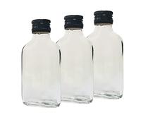 DIAH DO IT AT HOME 10x 100ml Clear Glass Pocket Flask Bottles + Black Airtight Screw Caps - Small Leakproof Liquor Bottles for DIY Filling, Spirits, Party Favors & Homemade Liquids