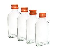DIAH DO IT AT HOME 10x 100ml Clear Glass Pocket Flask Bottles + Orange Airtight Screw Caps - Small Leakproof Liquor Bottles for DIY Filling, Spirits, Party Favors & Homemade Liquids