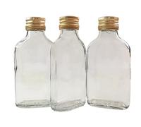 DIAH DO IT AT HOME 10x 100ml Glass Flask Bottles with Gold Screw Caps - Elegant Small Glass Spirit Bottles for DIY Gin, Sloe Gin, Liqueurs & Vodka - Perfect for Wedding Favours & Gifts (10 Pack)