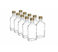 DIAH DO IT AT HOME 10x 200ml Clear Glass Flask Bottles with Airtight Gold Metal Screw Caps - Empty Mini Bottles for Home Brewing, Gin, Vodka, Spirits, Liqueurs, Oils & DIY Party Favors