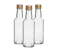 DIAH DO IT AT HOME 16 Pack 200ml Clear Glass Bottles with Gold Screw Caps - Empty 20cl Spirit Flasks for DIY Wedding Favors, Homemade Gin, Liqueurs, Sloe Gin & Gift Infusions (Set of 16)