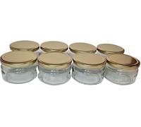 DIAH DO IT AT HOME 16 Pack 250ml Clear Glass Jars with Gold Airtight Lids - Low Profile Canning Containers for DIY Jam, Honey, Chutney, Puddings & Dessert Storage - 82mm Wide Neck (Set of 16)