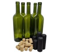 DIAH DO IT AT HOME 16x 750ml Olive Green Bordeaux Wine Bottles Set - Empty UV-Protect Glass with 16 Natural Corks & 100 Black Shrink Capsules for DIY Homebrew Winemaking & Bottling