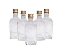 DIAH DO IT AT HOME 20 x Flask Glass Bottles 200 ml (0.2L) & Metal Screw Caps (Twist on Lids) - Home Brewing Gin Oil Vinegar Wine Vodka - (20 x 200 ml Flask Bottle + Gold Screw Caps)