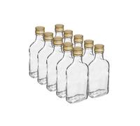 DIAH DO IT AT HOME 20x 200ml Clear Glass Flask Bottles with Airtight Gold Metal Screw Caps - Empty Mini Bottles for Home Brewing, Gin, Vodka, Spirits, Liqueurs, Oils & DIY Party Favors