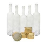 DIAH Do It At Home 20x Empty 750ml Glass Wine Bottles with Airtight Gold Lids - Transparent LINA Decanters for Homebrew Spirits, Vodka, Limoncello, Syrup, Oil & DIY Alcohol Gift Making