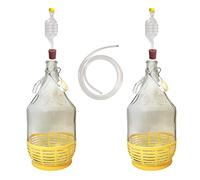 DIAH DO IT AT HOME 2X 5L Glass Demijohn Set with Airlocks, Bungs & Syphon Tube - Complete DIY Wine Making Kit for Beginners - 5 Litre Carboys with Protective Baskets for Home Brewing (Set of 2)