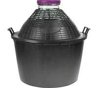 DIAH DO IT AT HOME 34L Wide Neck Glass Demijohn Carboy with Plastic Basket - Large Clear Fermenter Jug for Bulk Homebrew Wine Making, Fruit Fermentation & Wash Storage