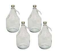 DIAH DO IT AT HOME 4 x 3L Glass Demijohn Fermentation Bottle with Airtight Screw Cap - Clear Empty Carboy Jug for DIY Wine Making, Hard Cider, Mead, Kombucha & Liquid Storage