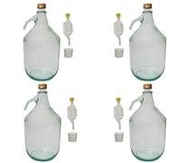 DIAH DO IT AT HOME 4 x 5L Glass Demijohns with Handles - Complete Winemaking Kit with Screw Caps, S-Type Airlocks & Rubber Bungs - 1 Gallon Carboys for DIY Cider, Wine & Mead