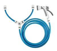 DIAH DO IT AT HOME 5m Blue Dog Shower Hose Kit with Y-Mixer for Hot & Cold Water Taps - Warm Pet Bath Sprayer with Multi-Pattern Spray Gun & Quick Connects for Indoor/Outdoor Grooming & Washing