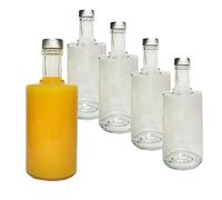 DIAH DO IT AT HOME 5x 700ml NONO Clear Glass Empty Bottles with Silver Screw Caps - Premium Liquor Bottles for Home Brewing, Spirits, Whisky, Gin, Vodka, Rum & Liqueurs