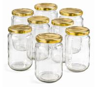 DIAH DO IT AT HOME 8 Pack 720ml Glass Jam Jars with Gold Twist-Off Lids - Large Canning Jars for DIY Pickles, Chutney, Honey & Preserves - Airtight Food Grade Storage Containers (Set of 8)