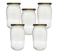 DIAH DO IT AT HOME 8 Pack 900ml Glass Jars with Gold Twist-Off Lids - Large Airtight Jars for DIY Pickles, Honey, Jam & Chutney - Durable Preservation Glass for Home Canning (Set of 8x 900ml)
