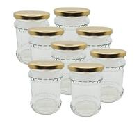 DIAH DO IT AT HOME 8 x 500ml Clear Glass Preserving Jars with Airtight Gold Lids - Empty Canning Containers for DIY Jam, Honey, Chutney, Pickles, Marmalade & Kitchen Food Storage