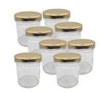 DIAH DO IT AT HOME 8x 350ml Clear Glass Preserving Jars with Airtight Gold Lids - Empty Canning Containers for DIY Jam, Honey, Chutney, Pickles, Marmalade & Kitchen Food Storage