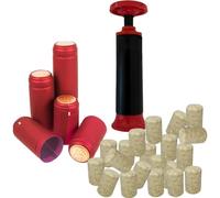 DIAH DO IT AT HOME Home Winemaking Closing Kit - Hand Corker Machine with 20 Natural Corks & 100 Red Heat Shrink Capsules - Professional DIY Wine Bottling Starter Set for Airtight Sealing