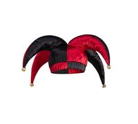 Diajosa cos Court Jester Hat Adult Harlequin Clown Jester Circus Costume Hat Ren Faire Festival Accessories with Bells (Black and Red, One size)
