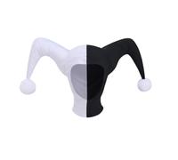 Diajosa cos Harlequin Jester Costume Hat Bonnet Red and Black Evil Clown Costume Hat Cap Accessories Headpiece for Adult