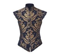 Diajosa cos Mens Tudor Doublet Vest Victorian Medieval Renaissance Tudor Prince King Costume Ren Faire Jerkin Vest Waistcoat (Blue Gold, M)