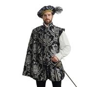 Diajosa cos Men's Tudor Elizabethan Period Costume Renaissance Tudor Nobleman Prince King Costume Lord Suit (Black Silver, XXL)