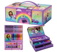 Diakakis Gabby's Dollhouse 52-Piece Deluxe Colouring Art Box for Kids | Premium Portable Art Kit with Markers, Crayons, Colour Pencils & More | Creative Drawing & Coloring Set | Gift for Girls