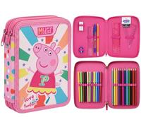 Diakakis Peppa Pig Double Compartment Pencil Case Filled with Stationery for Kids | School Supplies Colouring Pencils, Markers | Spacious 2-Zip Design | Durable & Lightweight Gift for Peppa Fans