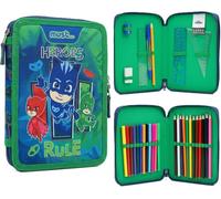 Diakakis PJ Masks Double Compartment Pencil Case Filled with Stationery for Kids | School Supplies Colouring Pencils, Markers | Spacious 2-Zip Design | Durable & Lightweight Gift for Boys