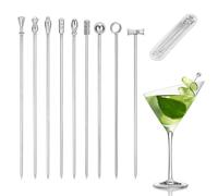 Diakey 18 Pack Metal Cocktail Picks 9 Styles, 304 Stainless Steel Toothpick for Drinks, Reusable Cocktail Skewers Garnish Sticks for Martini, Bloody Marry, Olive, Appetizer