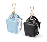 Diakey 2 Pack Jewelry Ring Holder Keychain - Portable Travel Jewelry Case Ring Box, Mini Small PU Leather Women Earring Necklace Organizer Pouch for Travel Gym, Blue + Black
