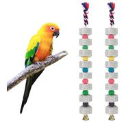 Diakey 2 Pack Parrot Chewing Toys, Bird Beak Grinding Calcium Stone with Bell, Lava Mineral Block Cage Accessories for Parakeet Budgie Macaw Cockatoo Cockatiel Rat, Long