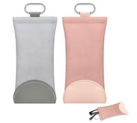 Diakey 2 Pack Self-Closing Glasses Case with 2 Carabiner Clip, Slim Soft Leather Eyeglass Case, Travel Portable Sunglass Pouch, Pink+Gray