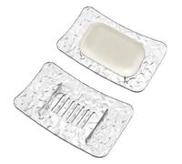 Diakey 2 Pack Soap Dish with Drainage, Modern Luxury Bar Soap Holder Dishes Tray Box for Shower Bathroom Sink Kitchen Toilet, Clear