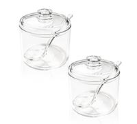 Diakey 2 Pack Sugar Bowl with Lid and Spoon, 330ml/11.2oz Acrylic Sugar Container Clear Canister Jar for Toppings, Tea, Coffee Bar, Spice, Salt