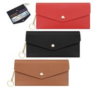 Diakey 3 PCS Cash Wallet, 2-Tier Reusable Cash Envelope Wallet with 4 Credit Card Slots for Men Women, Leather Money Bag Pouch Organizer for Check Billing, Brown Black Red